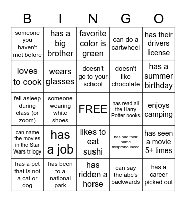 Find someone who... Bingo Card