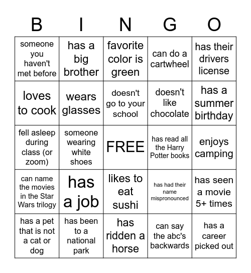 Find someone who... Bingo Card