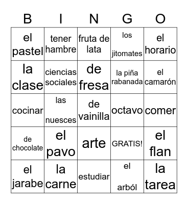 Español Bingo Card
