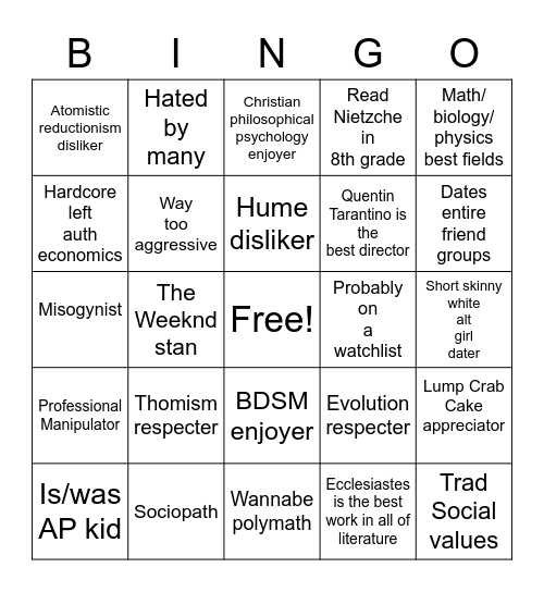 Chris Bingo Card