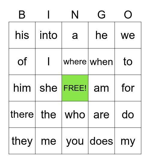 Trick Word Bingo Card