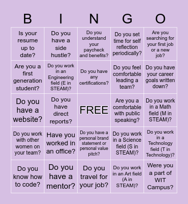 WIT YoPros - Get to Know You - Professional Bingo Card