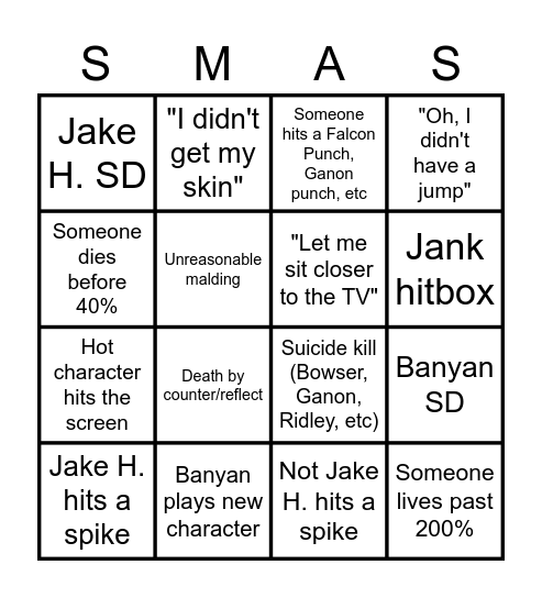 Smash Academy Bingo Card