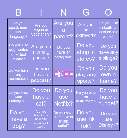 WIT YoPros - Get to Know You - Personal Bingo Card