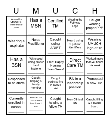 UMUCH Nursing Team BINGO 2021 Bingo Card