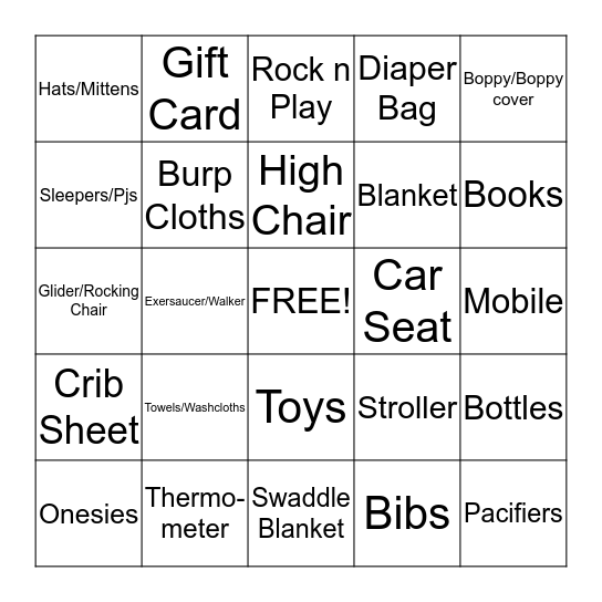 Baby Gift Bingo Card