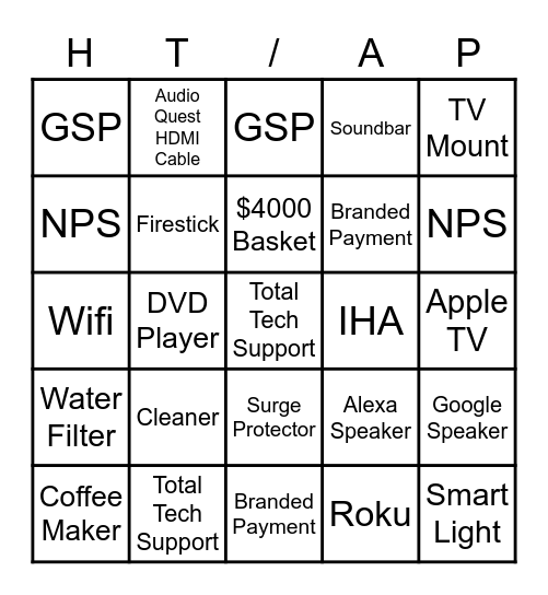 Home Theater/Appliances Bingo Card