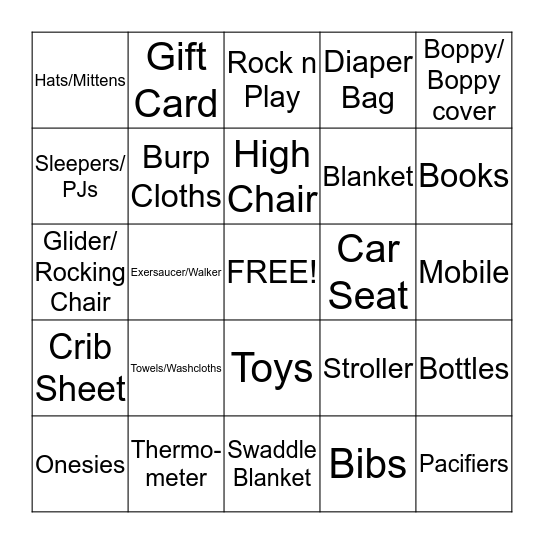 Baby Gift Bingo Card