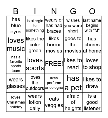 Ms. Schnelle's Classroom Bingo Card