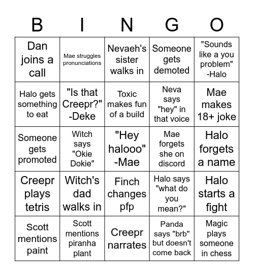 OBBY STAFF Bingo Card