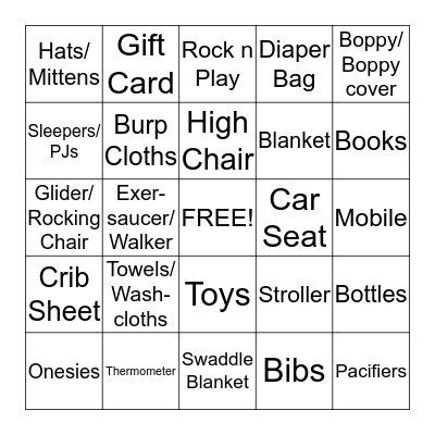 Baby Gift Bingo Card