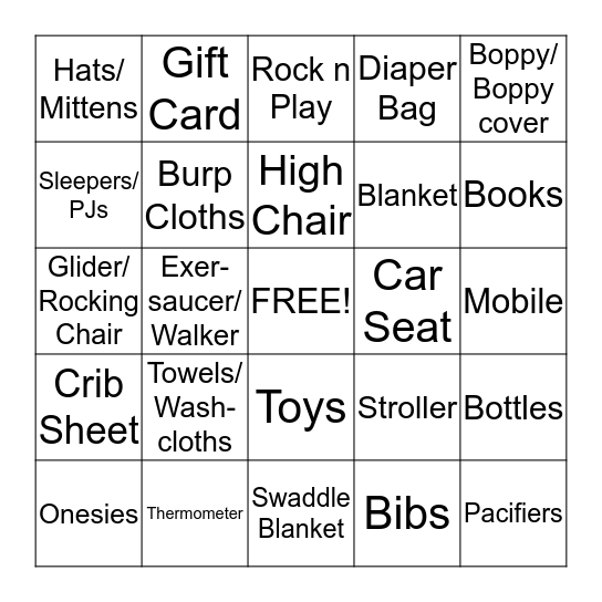 Baby Gift Bingo Card