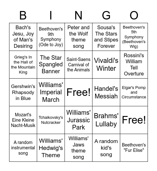 Famous Composers & Their Songs Bingo Card