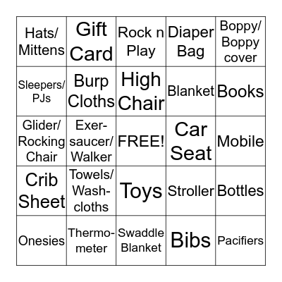 Baby Gift Bingo Card