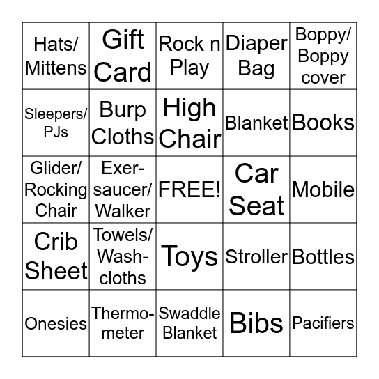 Baby Gift Bingo Card