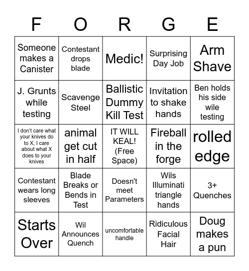 Forged In Fire Bingo Card