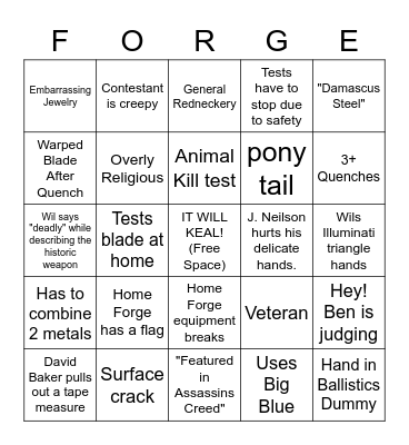 Forged In Fire Bingo Card