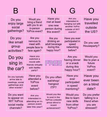 WIT YoPros - Get to Know You - Social Bingo Card
