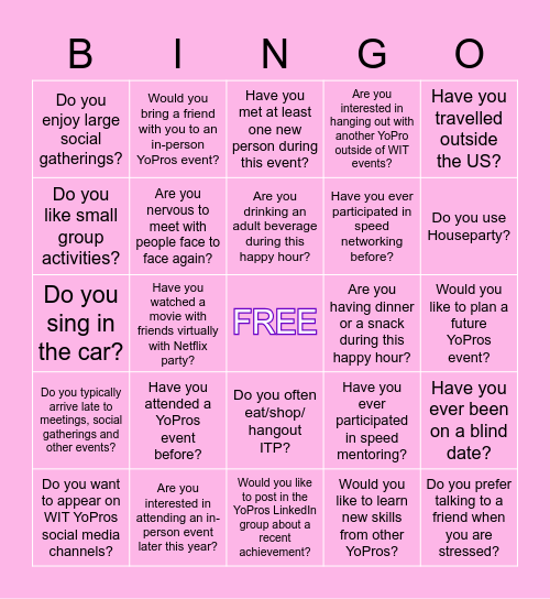 WIT YoPros - Get to Know You - Social Bingo Card