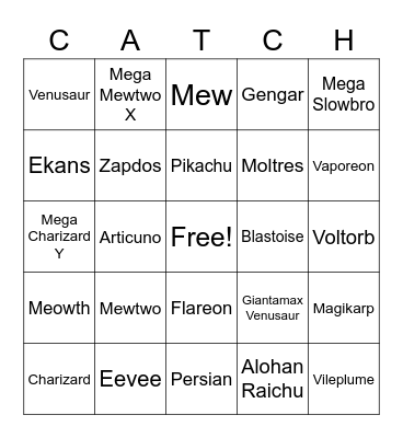 Pokemon bingo Card
