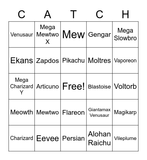 Pokemon bingo Card