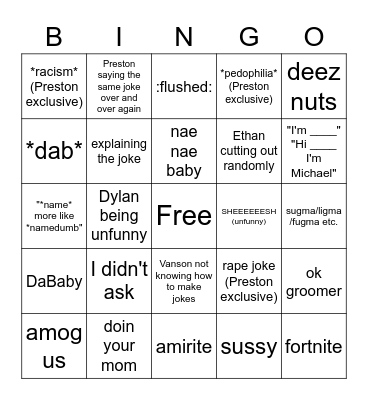 Table joke bingo Card