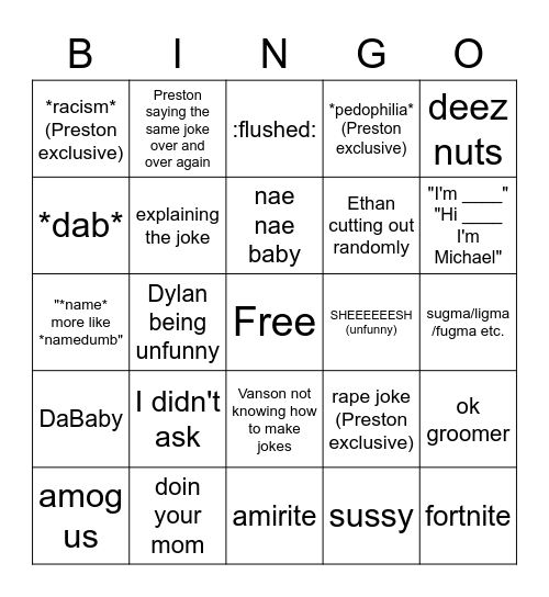 Table joke bingo Card