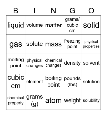 Matter Bingo Card