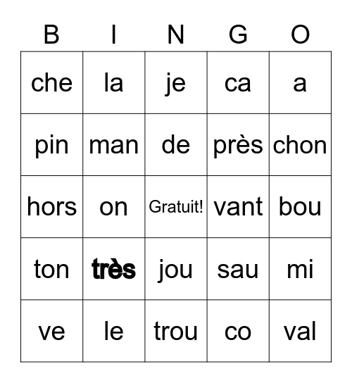 Bingo de dictée Bingo Card
