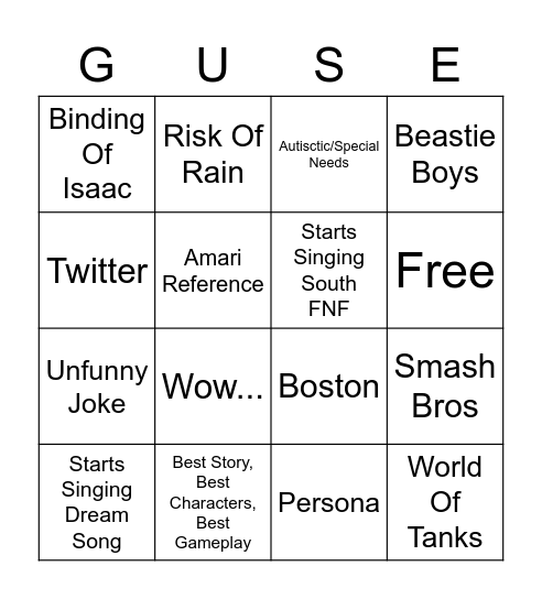 Gus Joins VC Bingo Card