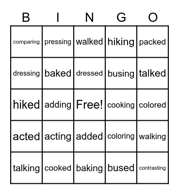 ed or ing Bingo Card