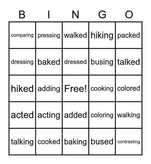 ed or ing Bingo Card