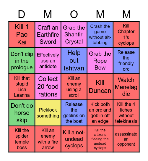 DMOMM Bingo Card