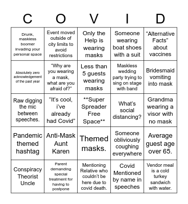 Covid Wedding Bingo Card