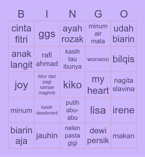 Lulu Bingo Card