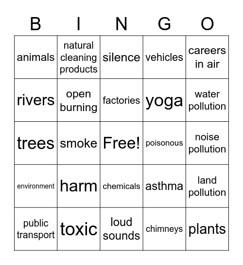 BINGO - Pollution GS Troop Bingo Card