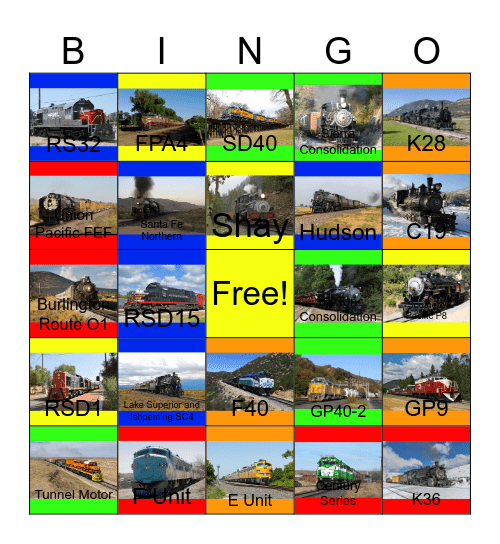 Railways in Arizona,New Mexico,Texas,Colorado and California Bingo Card