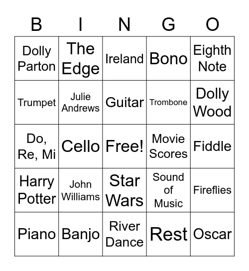 MUSIC BINGO Card