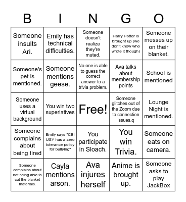 Untitled Bingo Card