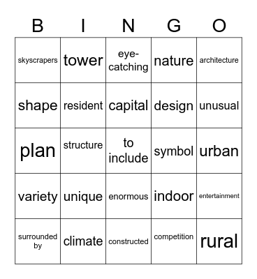 Life in the City Bingo Card