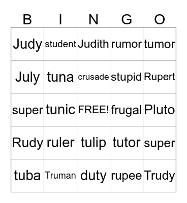 U Ruby Bingo Card