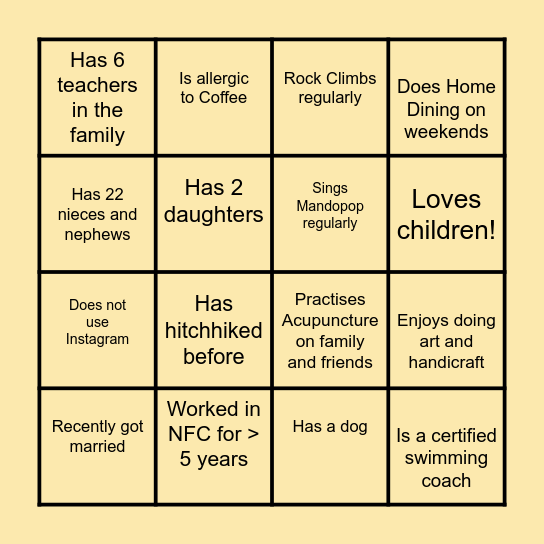 Find Someone Who Bingo Card