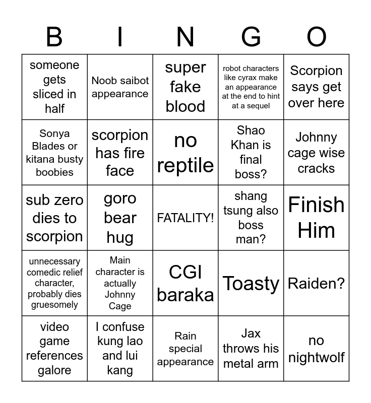 Noobs in Combat Bingo (by WhitetheCa) Bingo Card