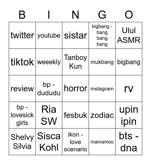 Tobi's Bingo Card