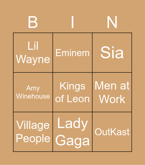 Petershof's Playlist Bigo Bingo Card