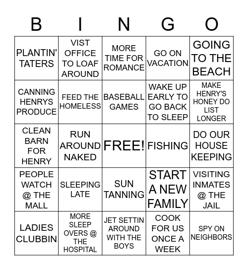 KATHYS RETIREMENT  Bingo Card
