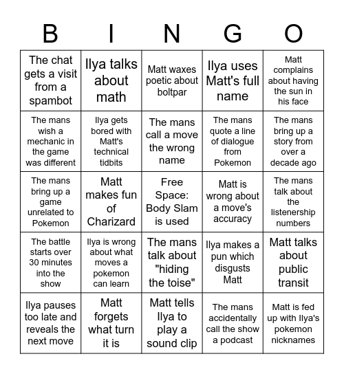 Mans Who Play Mons Bingo Card