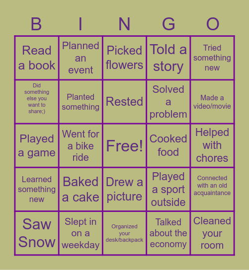 Spring Break is Over! Put an x if you.... Bingo Card