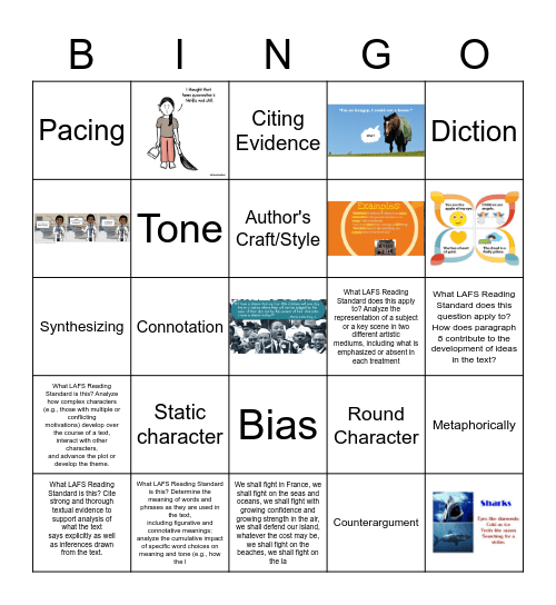 Reviewing Terms for the FSA Reading Exam Bingo Card