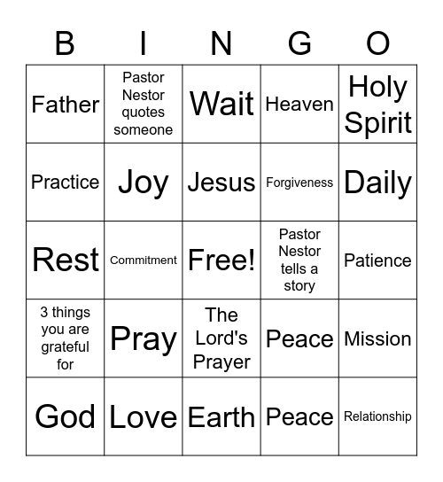 April 25 Sermon Bingo Card